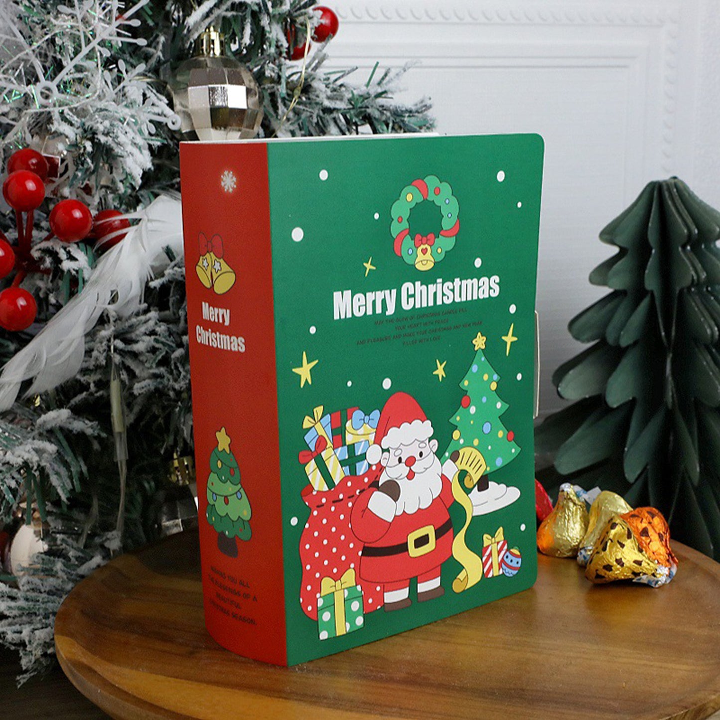 10 Pcs Christmas Treat Boxes Book Shape Cartoon Candy Box Christmas Tree Santa Bakery Gift Boxes For Christmas Birthday Wedding Party Present Decoration Supplies