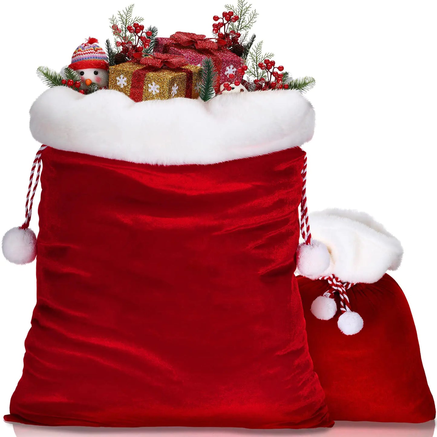 Shappy 2 Pieces Christmas Velvet Santa Bags with Drawstring in 2 Size Large Christmas Santa Gift Bags Santa Gift Sack for Xmas Playing Santa Present Toy(Red)