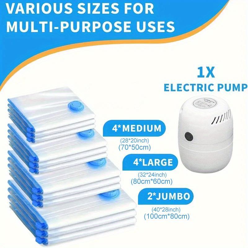 Eco-Friendly Clothes And Bedding Space-Saving Compression Bags, 4 Medium Bags, 4 Large Bags, 2 Extra Large Bags With Pump