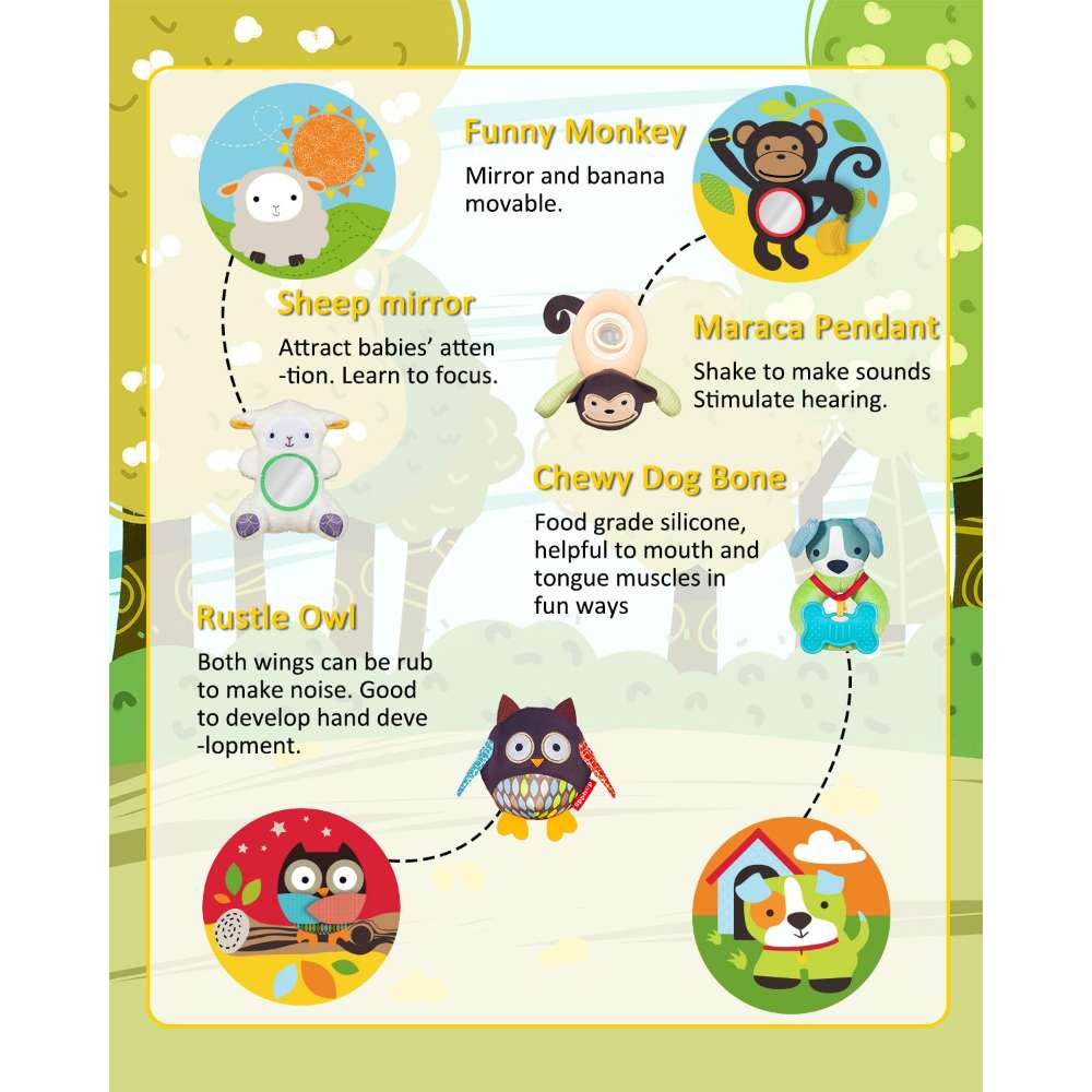 Keeygo Baby Play Mat Zoo Theme Sensory Infant Toys Keep Baby Occupied Toddler Activity Gym Develop Neck Strength Play Gym For Babies 0-6 Months Washable Baby Gyms Playmats