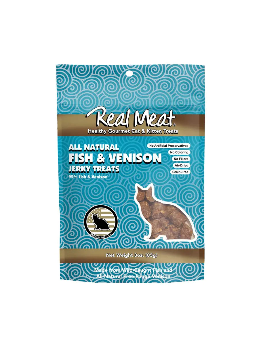 Real Meat Air-Dried Jerky Treats Free-Range All-Natural Fish & Venison Cat Treats 3oz