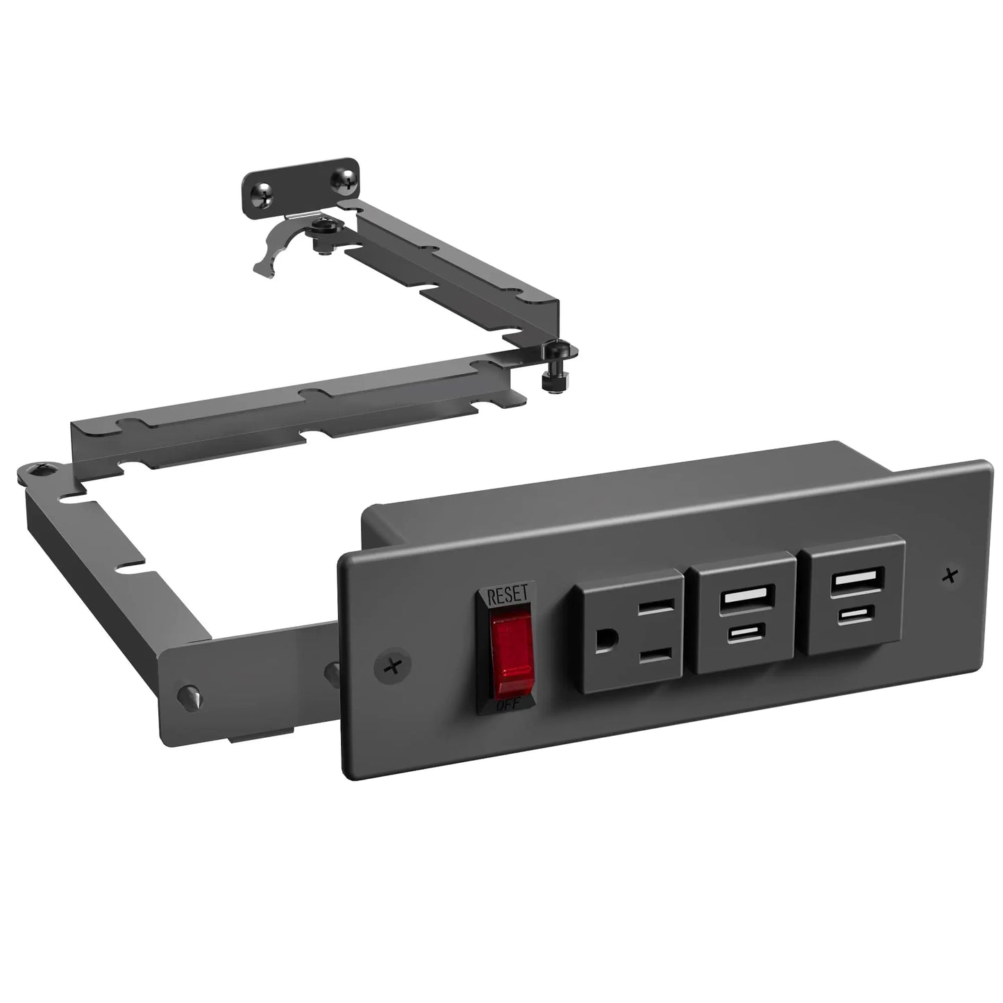 Life Finds Compact in-Drawer Charging Station Power Strip with 2 USB-A 2 USB-C AC Outlet Black LF-DOC1