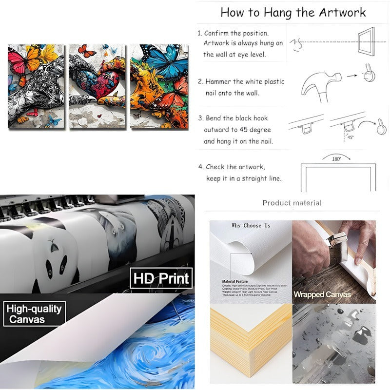 Framed 3pcs Graffiti Holding Hands Love Heart Canvas Wall Art Fashion Love Poster Painting Prints For Home Dining Room Living Room Wall Decor Artwork--Selling On Temu Is Prohibited