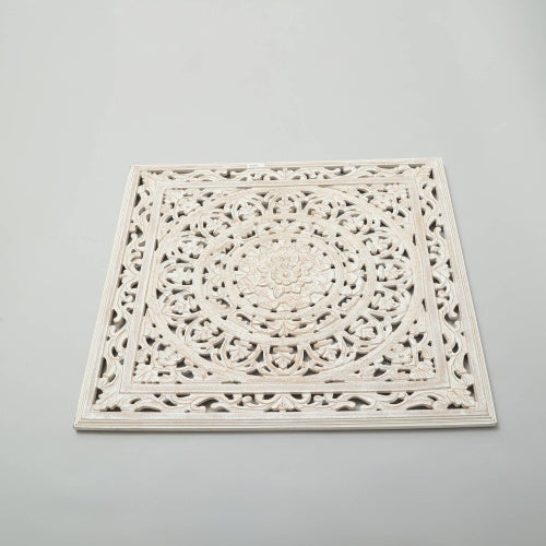 White Square Shape Handcrafted Wooden Wall Decor Elegant Home Accent