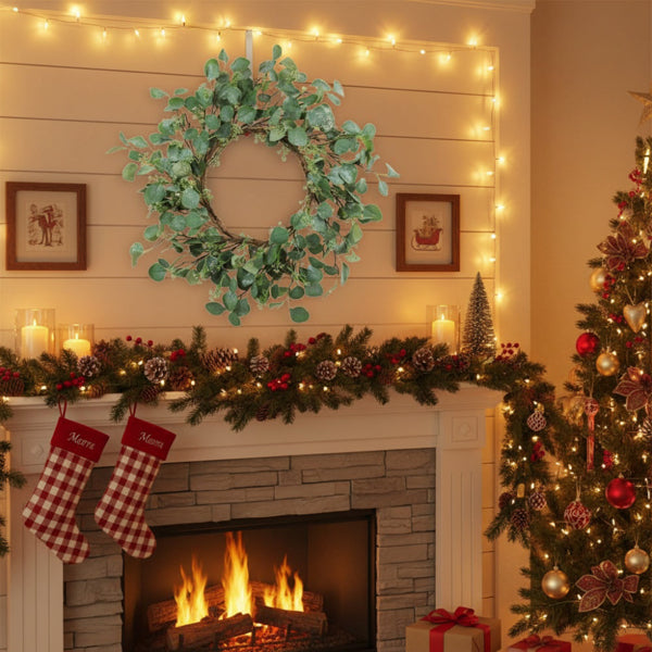 Christmas Eucalyptus Wreath Green Door Wreath Fake Leaf Garland Wedding Home Frontdoor Decor FBA Shipment