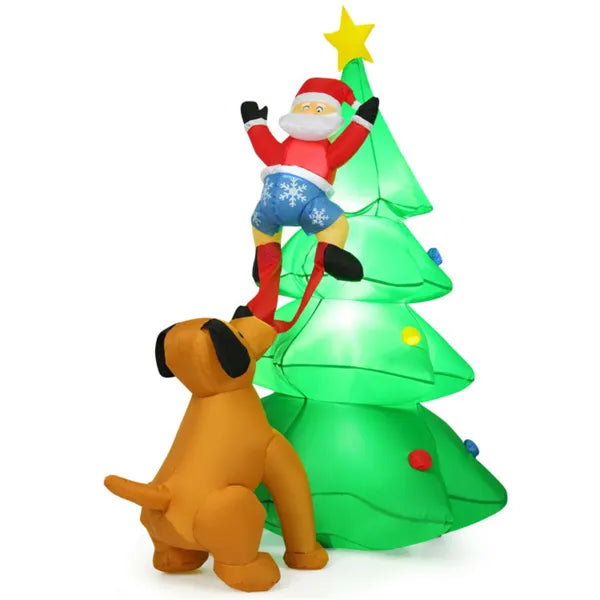 79" Inflatable Christmas Tree - Santa & Puppy Design, Built-in LEDs, Waterproof Polyester, Quick Inflation