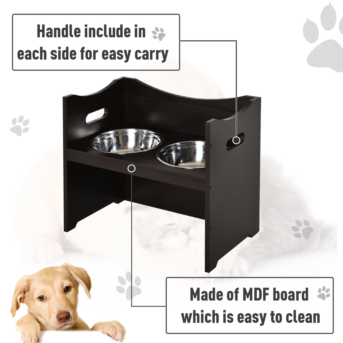 Raised Pet Food Elevated Feeder with 2 Stainless Bowls