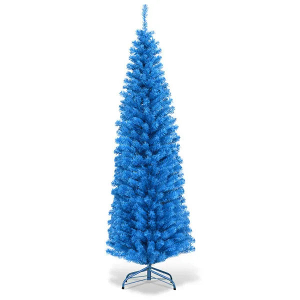 6FT Artificial Christmas Tree - 520 Branch Tips, Blue Pencil Shape Design, Eco-Friendly PVC  Sturdy Metal Stand