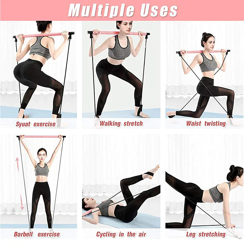Portable Yoga Pilates Stick with Resistance Band for Workouts