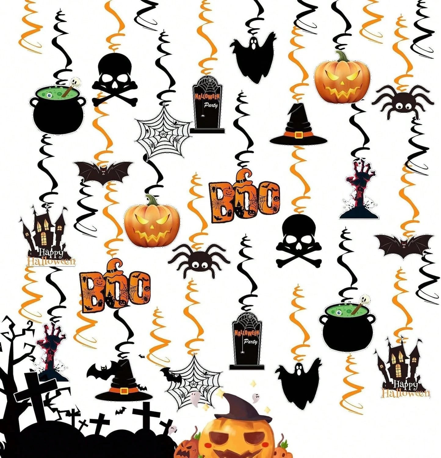 36 Pcs Halloween Hanging Swirl Decorations Halloween Spooky Ceiling Decor With Ghost Pumpkin Skull Witches Spider Bat For Home Indoor Outdoor Party Office Halloween Party Decor Supplies