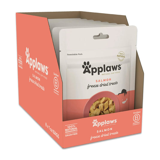 Applaws Natural Cat Treats Limited Ingredient Freeze-Dried Cat Treats 100% Protein Healthy & Nutritious Grain-Free Single-Ingredient Cat Treats Salmon Freeze Dried Cat Treats (8 x 1.0oz Bag)