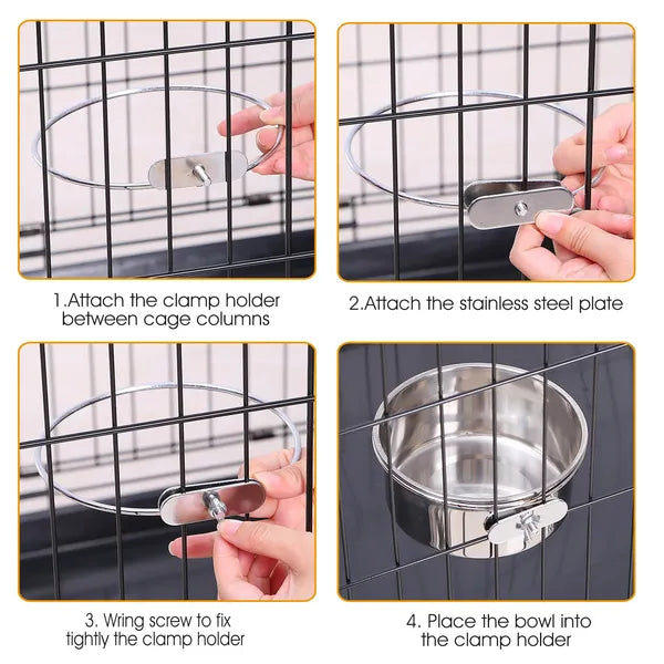 Stainless Steel Dog Bowl Pets Hanging Food Bowl Detachable Pet Cage Food Water Bowl With Clamp Holder