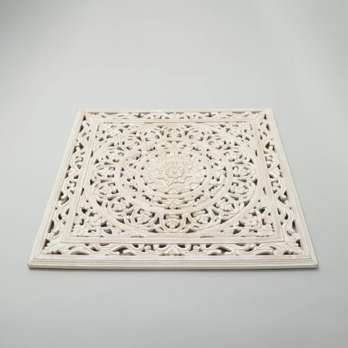 White Square Shape Handcrafted Wooden Wall Decor Elegant Home Accent
