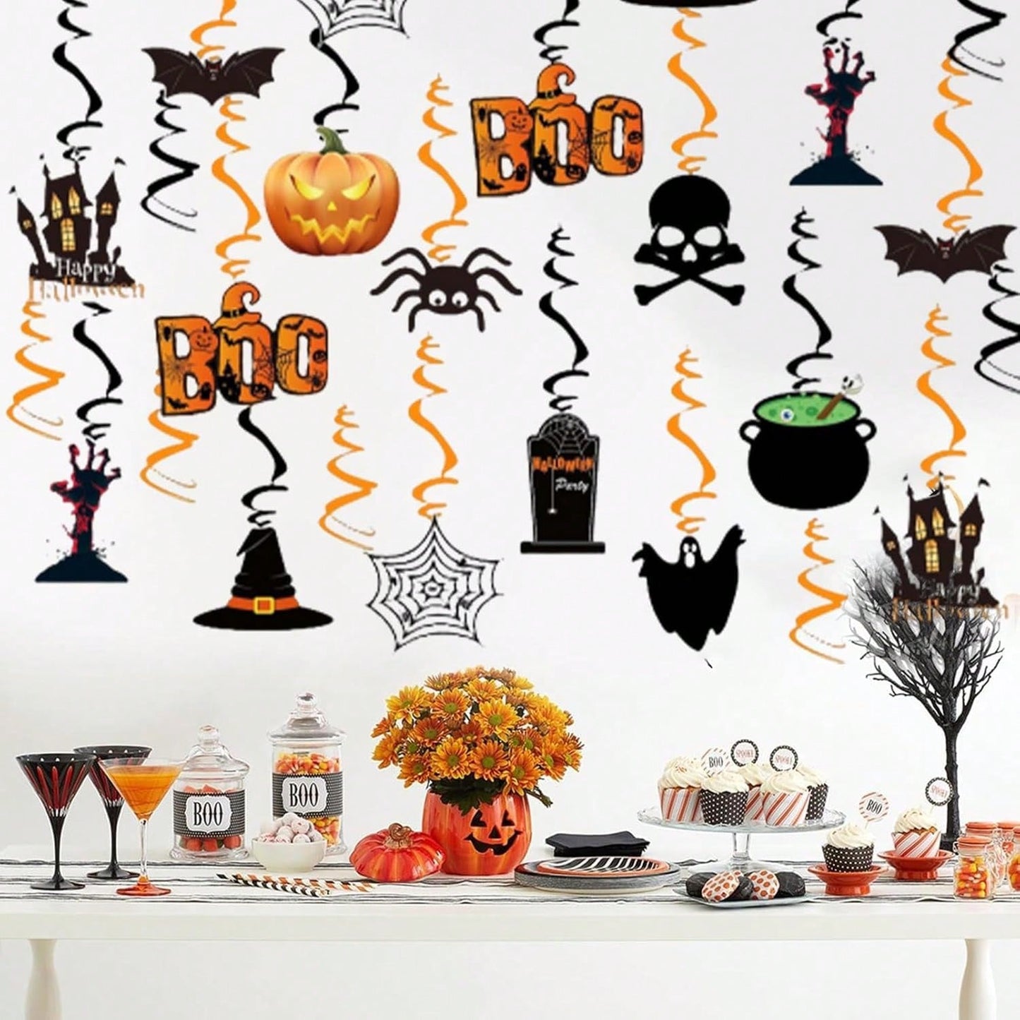 36 Pcs Halloween Hanging Swirl Decorations Halloween Spooky Ceiling Decor With Ghost Pumpkin Skull Witches Spider Bat For Home Indoor Outdoor Party Office Halloween Party Decor Supplies