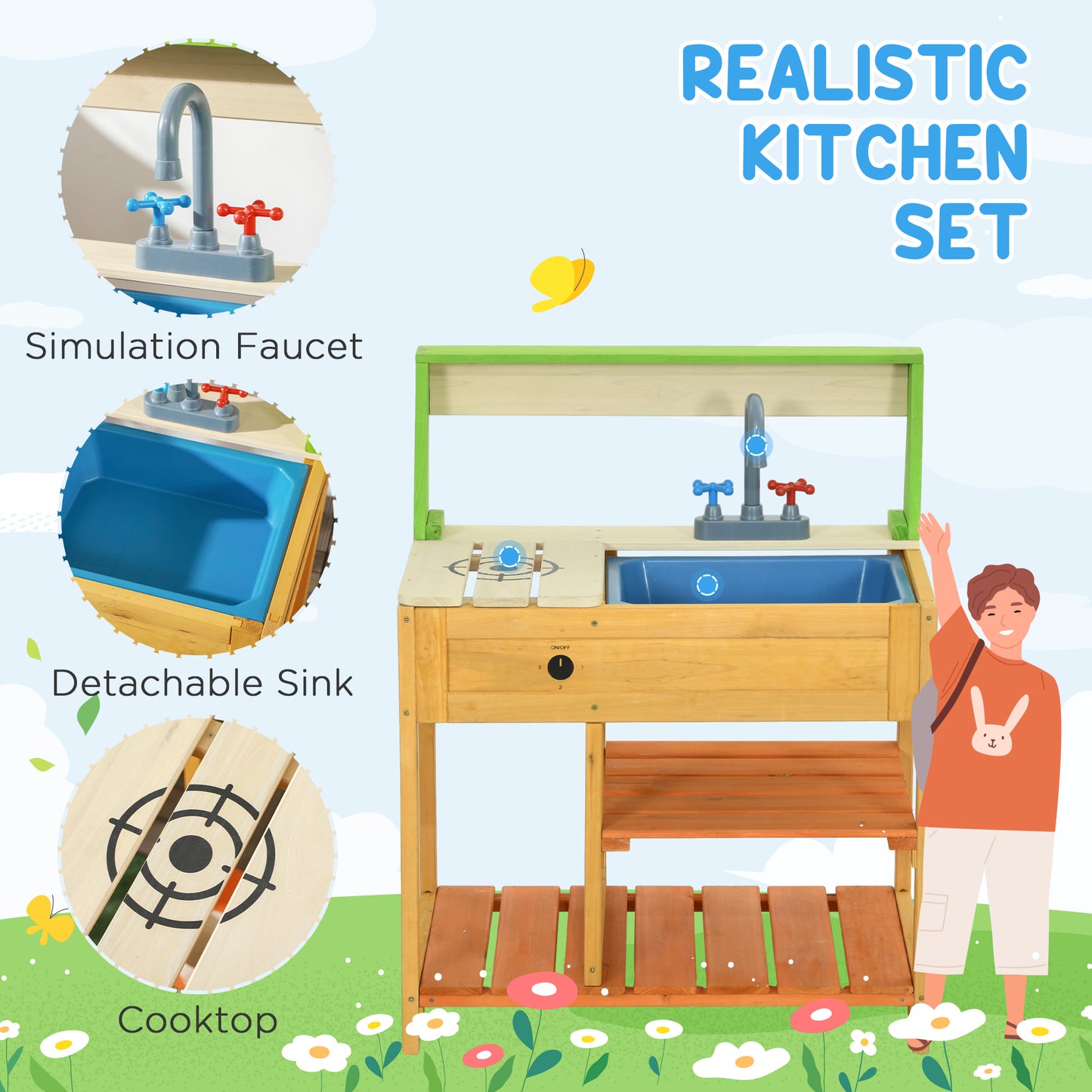 Mud Kitchen for Kids Outdoor Kitchen Playset w/ Realistic Kitchen Toys