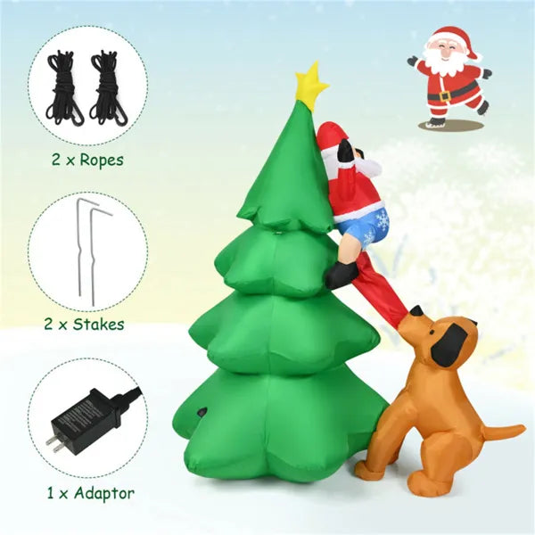 79" Inflatable Christmas Tree - Santa & Puppy Design, Built-in LEDs, Waterproof Polyester, Quick Inflation