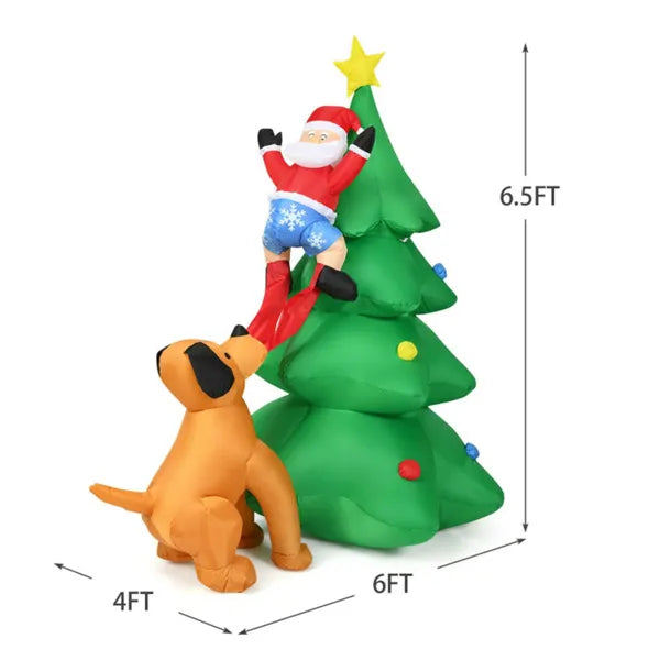 79" Inflatable Christmas Tree - Santa & Puppy Design, Built-in LEDs, Waterproof Polyester, Quick Inflation