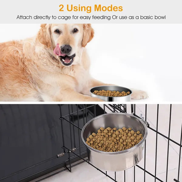 Stainless Steel Dog Bowl Pets Hanging Food Bowl Detachable Pet Cage Food Water Bowl With Clamp Holder