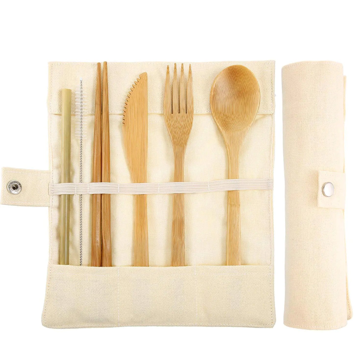 Eco-Friendly Children's Bamboo Cutlery Set with Canvas Bag