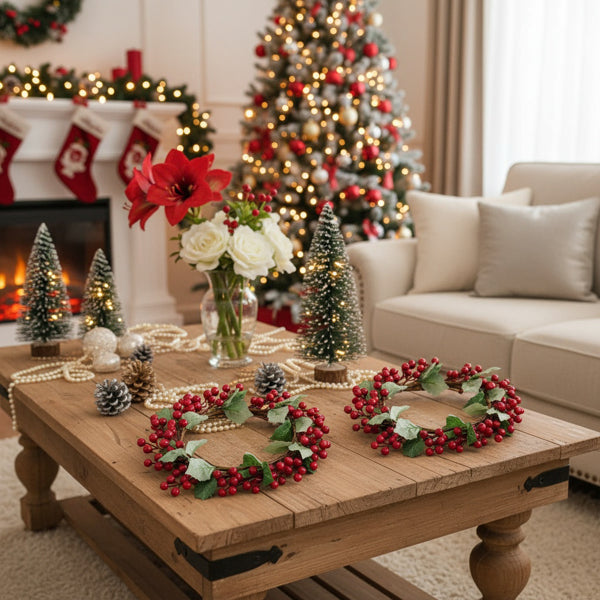 3PCS Set Christmas Door Wreath With Pine Cones & Greenery 13 Red Berry Holly Wreath For Holiday Home Decor FBA Shipment