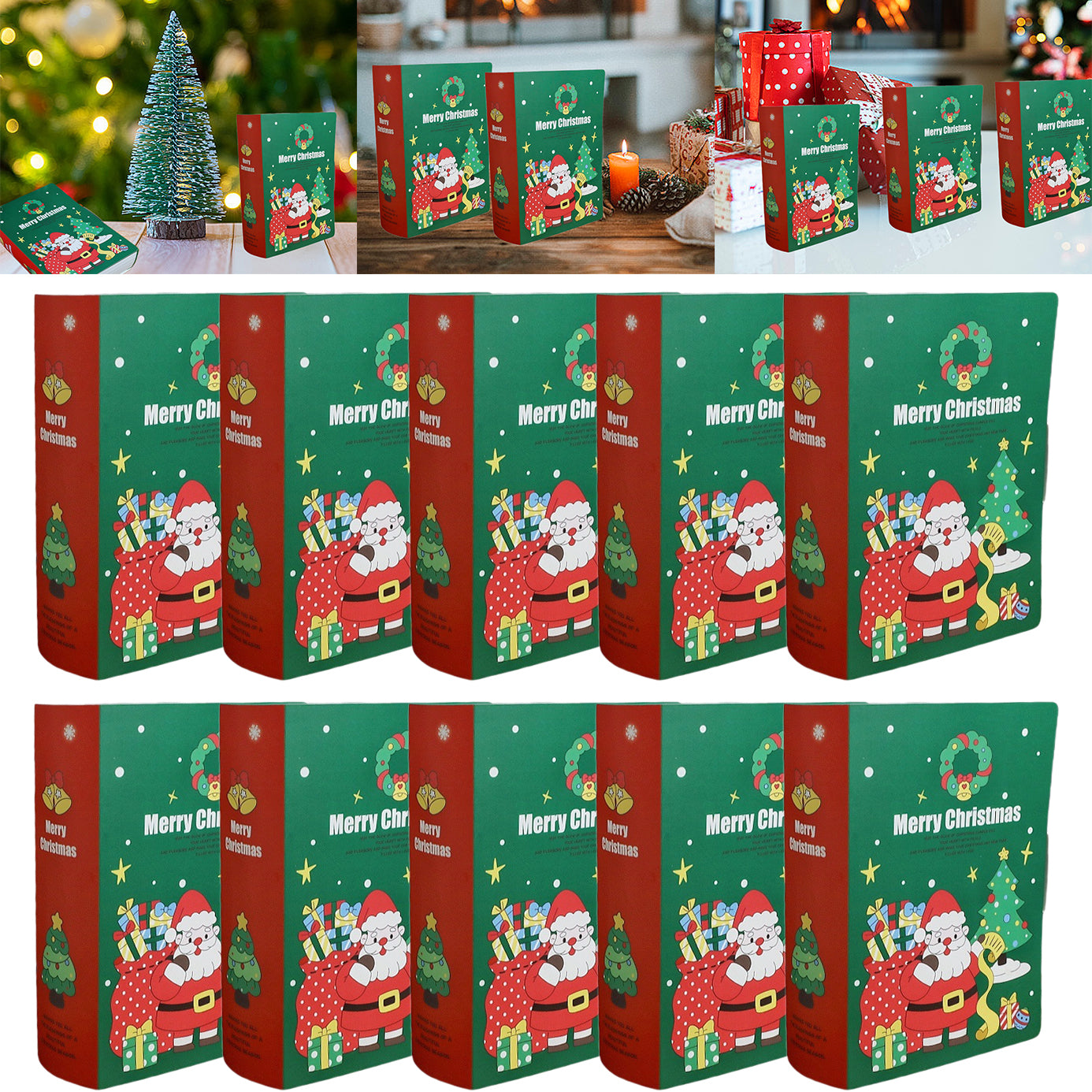 10 Pcs Christmas Treat Boxes Book Shape Cartoon Candy Box Christmas Tree Santa Bakery Gift Boxes For Christmas Birthday Wedding Party Present Decoration Supplies