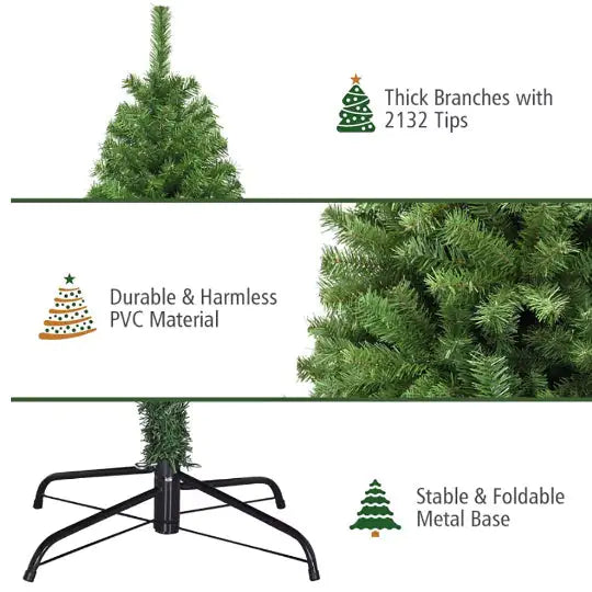 1 Pc 6 7.59 Feet Premium Artificial Hinged PVC Christmas Tree With Metal Stand Eye-catching Design Unlit Tree