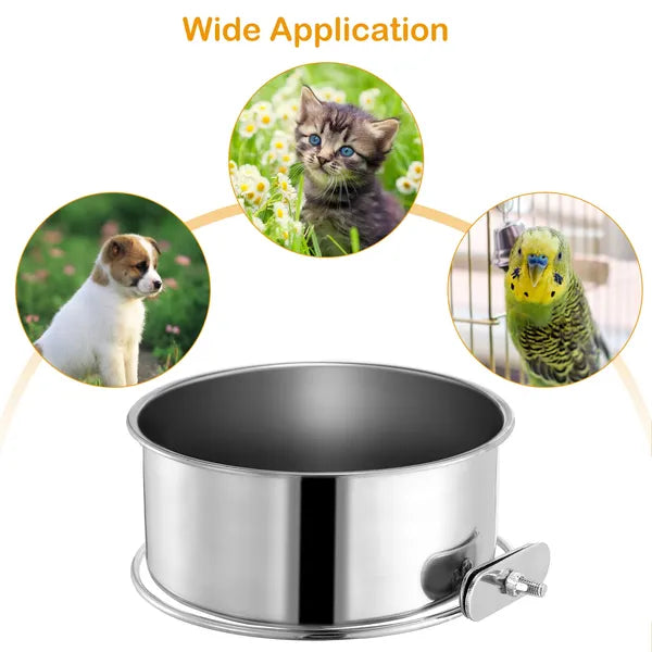 Stainless Steel Dog Bowl Pets Hanging Food Bowl Detachable Pet Cage Food Water Bowl With Clamp Holder