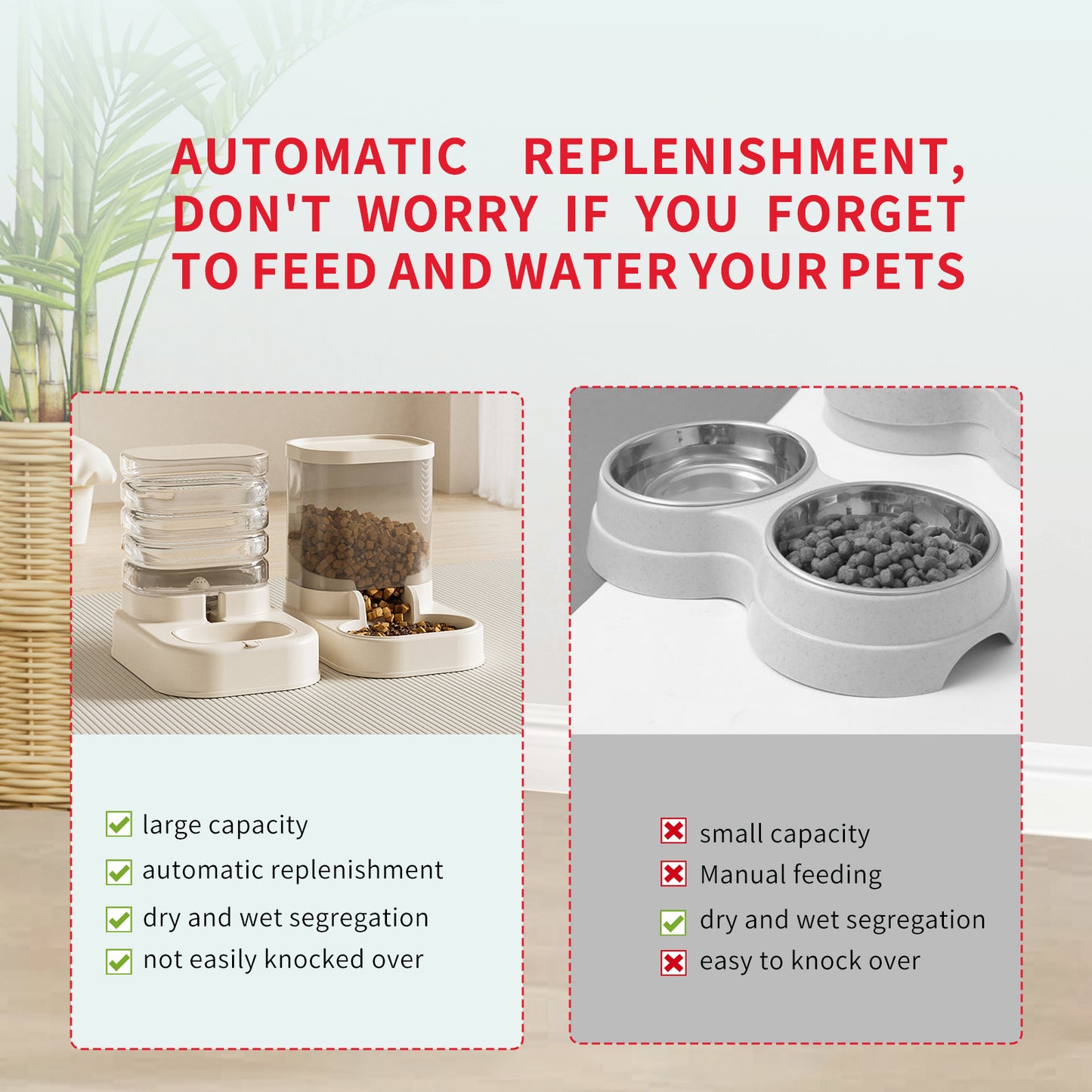 Separable Pet Food And Water Dispenser - Large Capacity Automatic Replenishment, Worry Free For Short-term Outdoor Meals