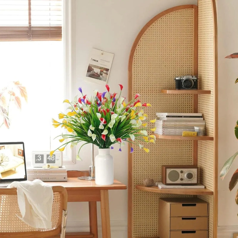 5 Bundles Artificial Calla Lilly Realistic UV Resistant Fake Flowers Faux Plastic Long Stem Plants For Indoor Planter Home Porch Yard Spring Summer Cemetery Decor