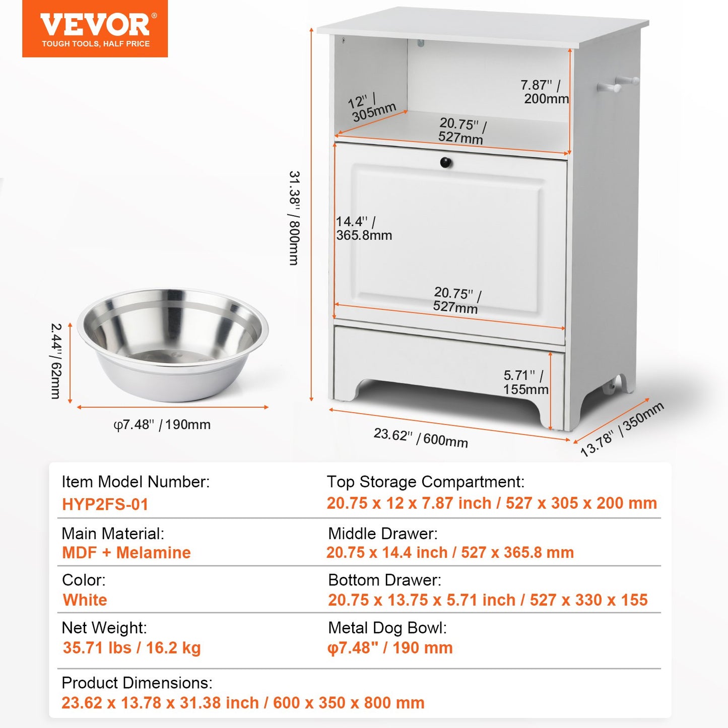 VEVOR Pet Feeding Station W 2 Elevated Dog Bowls Dog Food & Toy Storage Cabinet