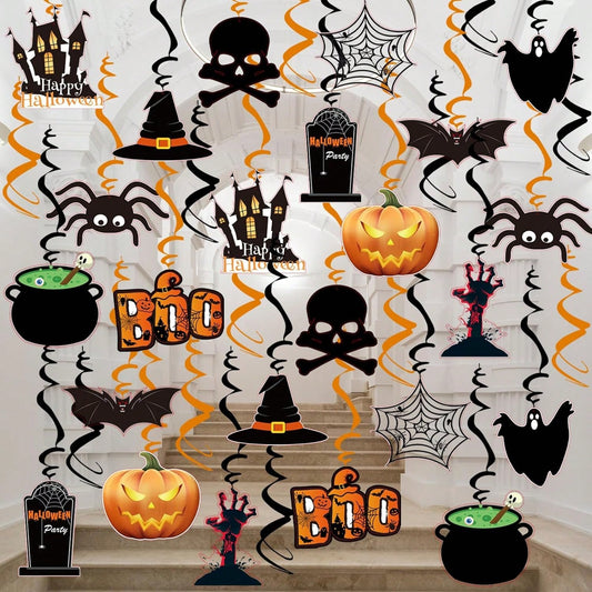 36 Pcs Halloween Hanging Swirl Decorations Halloween Spooky Ceiling Decor With Ghost Pumpkin Skull Witches Spider Bat For Home Indoor Outdoor Party Office Halloween Party Decor Supplies
