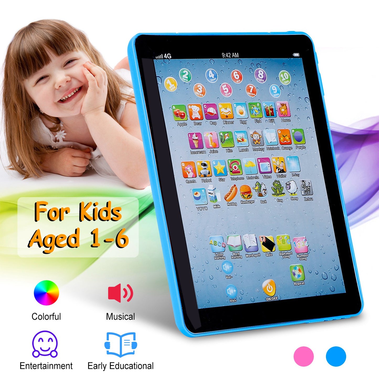 Baby Learning Tablet Educational Mini Pads Toys Touch Learn Toddler Tablet For ABC Numbers Words Gift For Boys Girls Aged 1-6 Year Old Kids