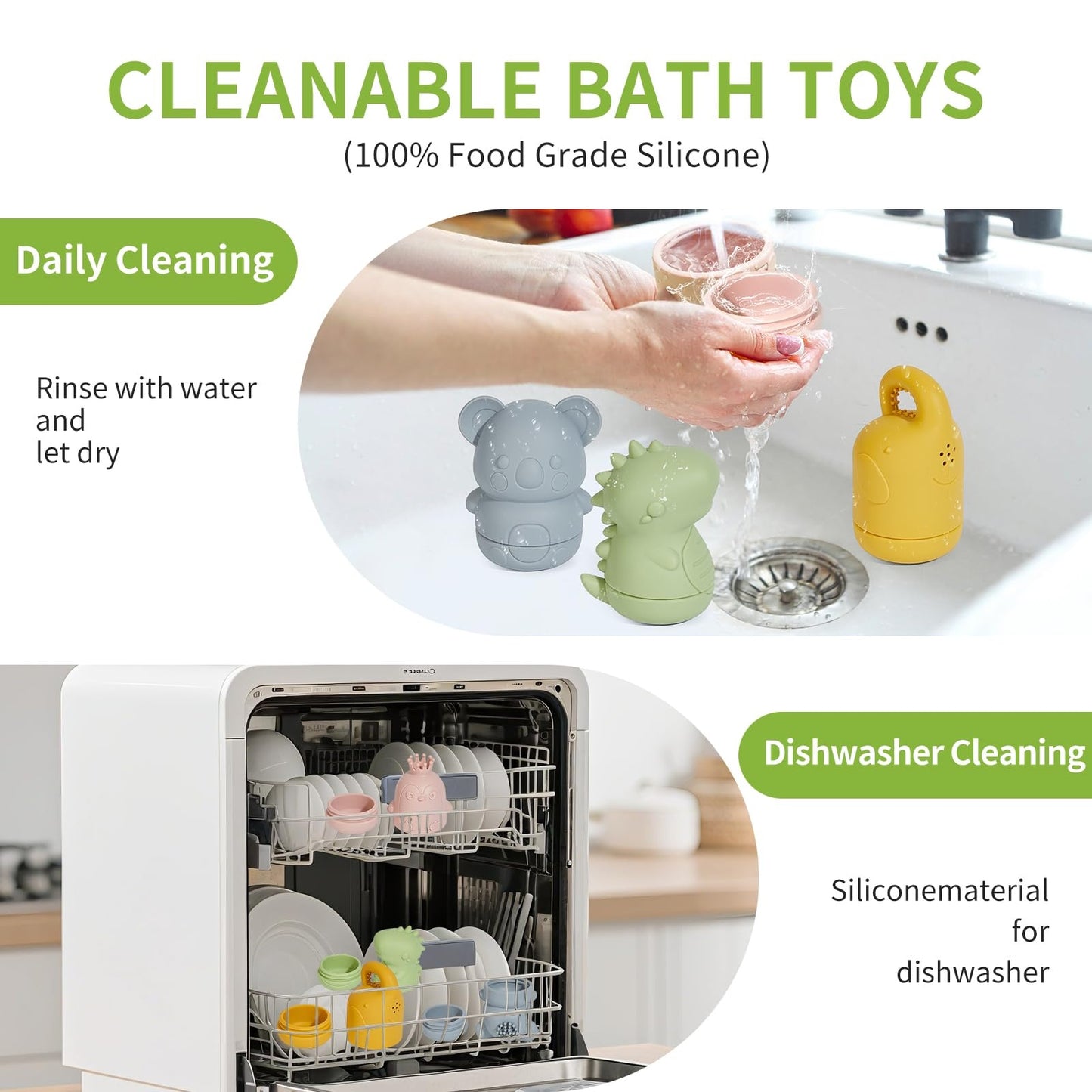 Baby Water Shower Toys Set, Bath Water Toys, Parent-child Interactive Toys, 4 Pieces --ocean Color- Safe Soft Rubber Material, The Bath Does Not Cry, Let The Baby Love The Bath