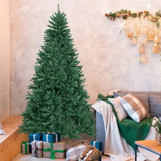 1 Pc Lifelike Look Unlit Tree 7.5 Feet Artificial Christmas Tree With Folding Metal Stand