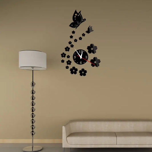 Creative Acrylic Butterfly Wall Clock with Mirror Finish