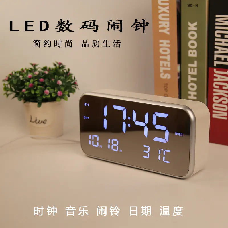 2020 New Stylish LED Mirror Alarm Clock with Thermometer