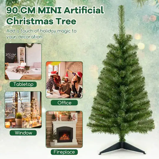 1 Pc Green Space-saving Design 36 Inch Unlit Artificial Christmas Mini Tree With Plastic Stand
