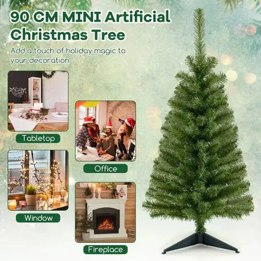 1 Pc Green Space-saving Design 36 Inch Unlit Artificial Christmas Mini Tree With Plastic Stand