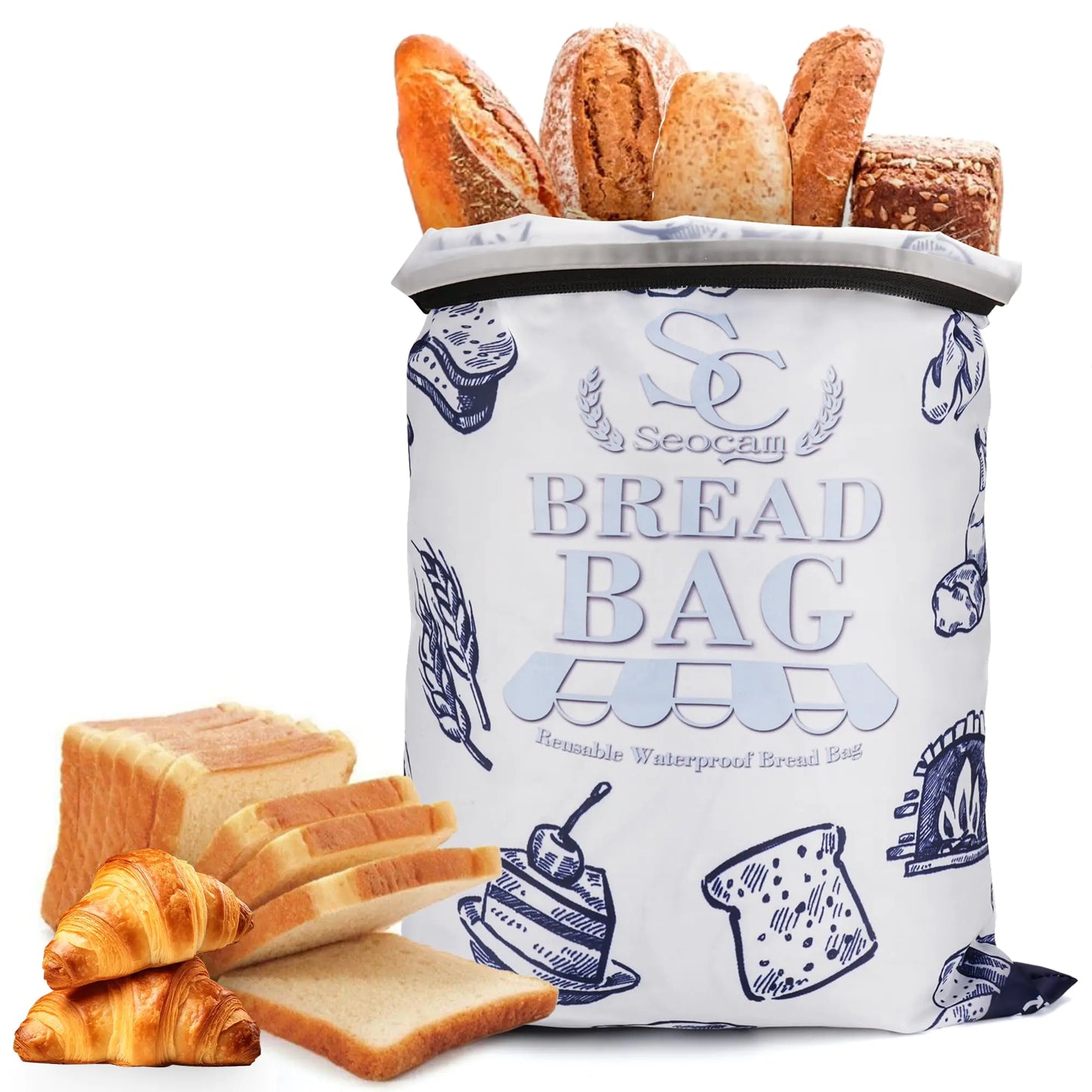 Seocam Bread Bags for Homemade Bread Sourdough Reusable Bread Bag Food-grade TPU Sourdough Bread Bags Maintain Taste Bread Storage Container for Homemade Bread Storage to Keep Bread Fresh 1 Pack