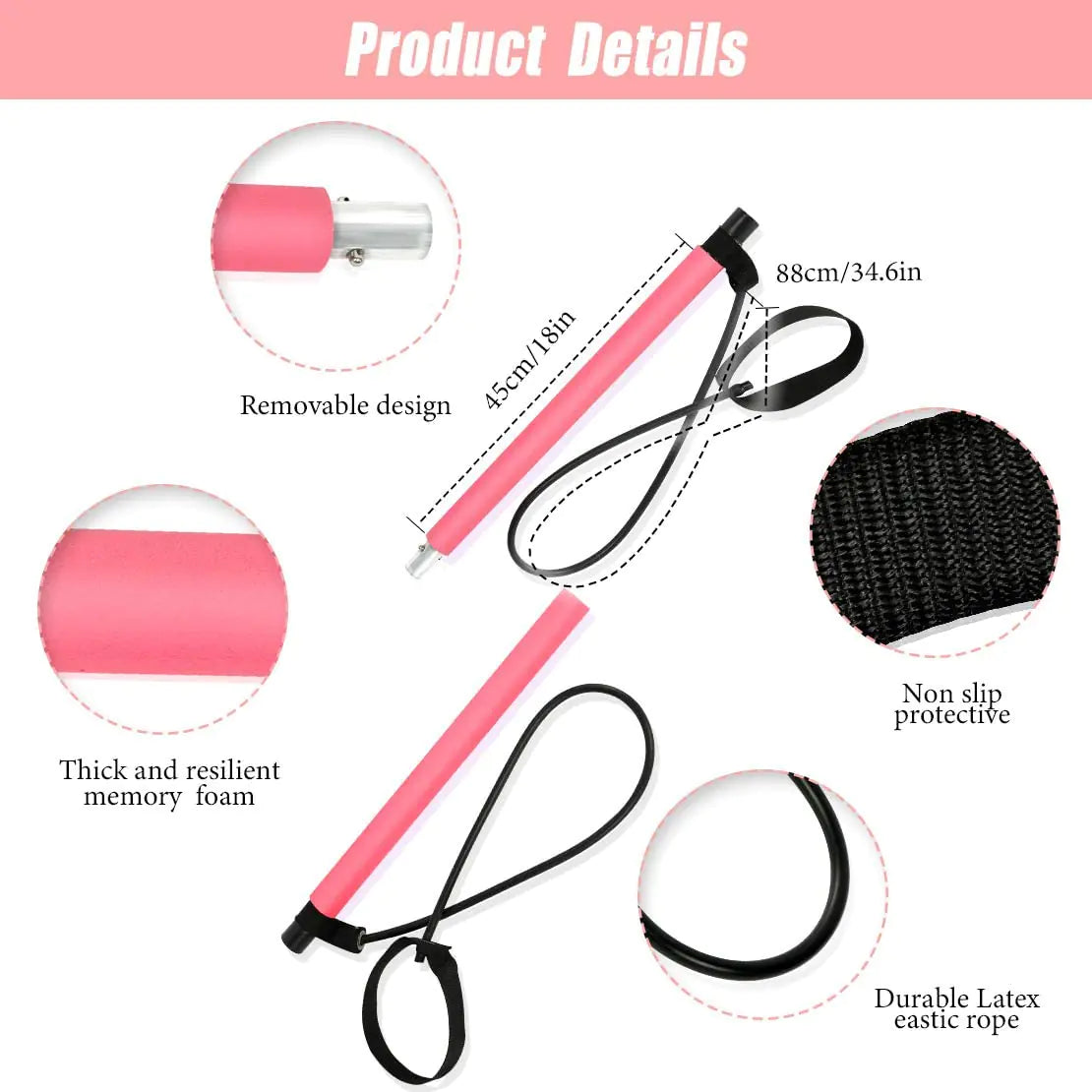 Portable Yoga Pilates Stick with Resistance Band for Workouts