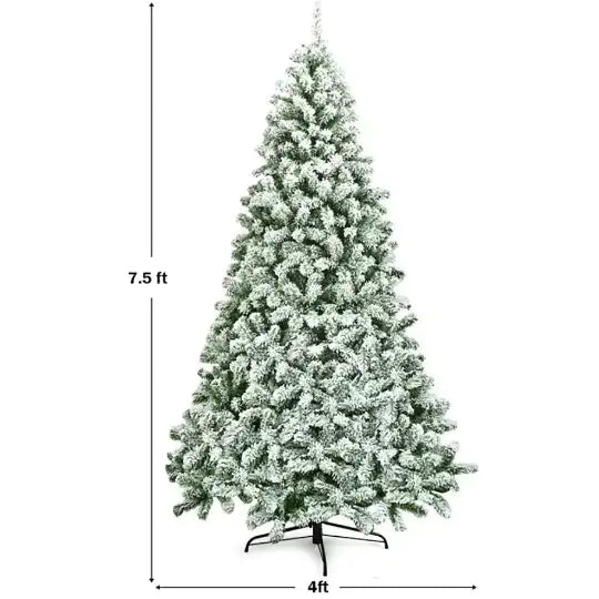 1 Pc 7.5 Feet Snow Flocked Artificial Christmas Tree Hinged With 1346 Tip And Foldable Base