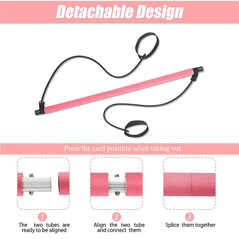 Portable Yoga Pilates Stick with Resistance Band for Workouts