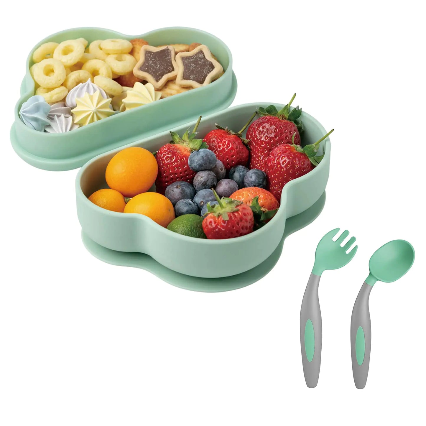 SUPERMAMA Suction Silicone Baby Feeding Set 2 in 1 Baby Silicone Suction Bowls and Spoons BPA Free Infant Babies and Toddler Self Feeding Led Weaning