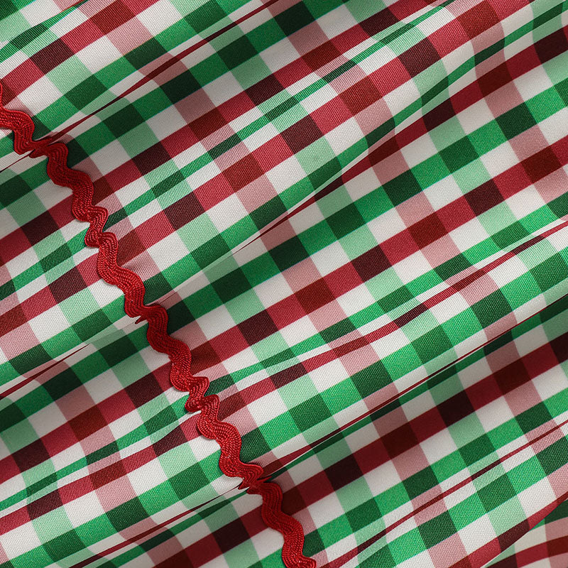 Toddler Infant Baby Girls Christmas Dress Short Sleeve Christmas Tree Embroidered Plaid Casual Party Dresses