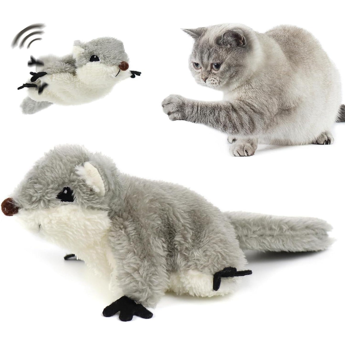 Pet Toys Cat Catnip Toys Flapping Squirrel, Rechargeable Touch Activated Kitten Toys, Lifelike Interactive Cats Toy Indoor, Cat Kicker Plush Toys For All Breeds Universal Interactive Toy Cat T
