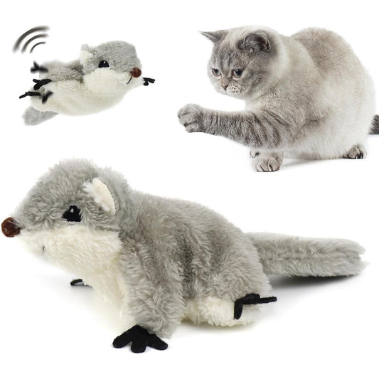 Pet Toys Cat Catnip Toys Flapping Squirrel, Rechargeable Touch Activated Kitten Toys, Lifelike Interactive Cats Toy Indoor, Cat Kicker Plush Toys For All Breeds Universal Interactive Toy Cat T