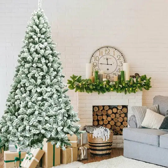 1 Pc 7.5 Feet Snow Flocked Artificial Christmas Tree Hinged With 1346 Tip And Foldable Base