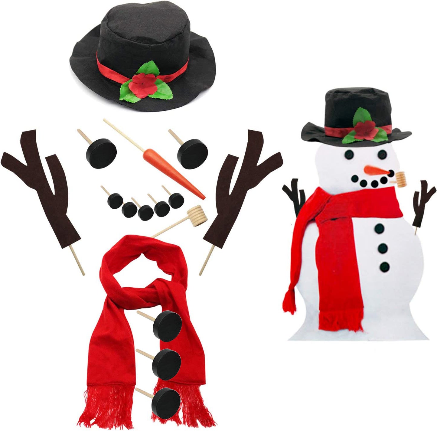 1Set 16Pcs Snowman Decorating Dressing Kit Winter Party Kids Outdoor Toys Christmas Decoration Gift Hat Scarf Eye Mouth Nose Accessories