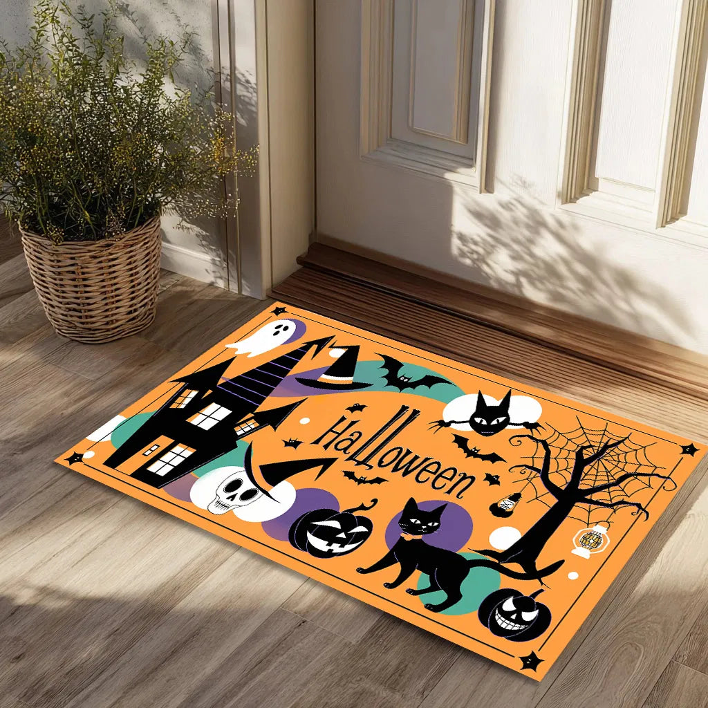 Halloween Pumpkin Ghost Home Decor Doormat, Suitable For Entrance, Bedroom, Living Room, Bathroom, Kitchen, Absorbent And Non-Slip Rug