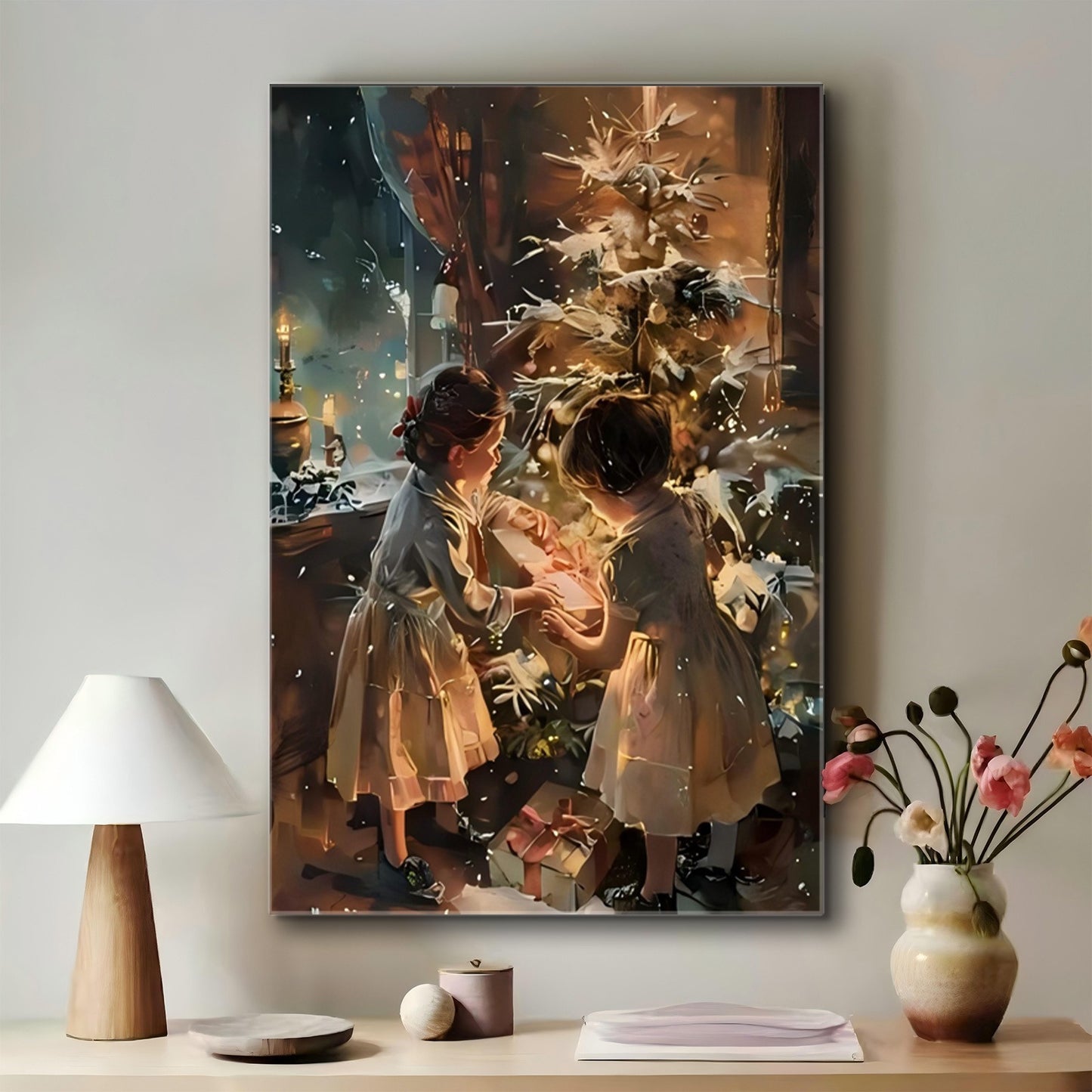 1pc Wrapped Canvas Painting, Wall Decor Living Room, Room Decor, Home Decor, Canvas Print Wrapped In Pine Frame For Holiday Celebrations, Holiday Wall Decoration, Seasonal Home Decoration Pendant